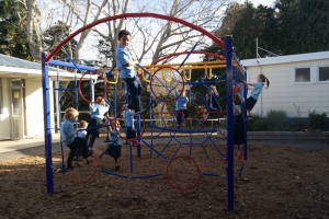 Children having fun on new climbing equipment called the Web Clilmber