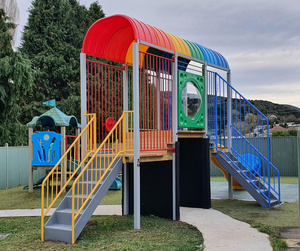 Rainbow tower where kids can ride their bikes through the tunnel underneath